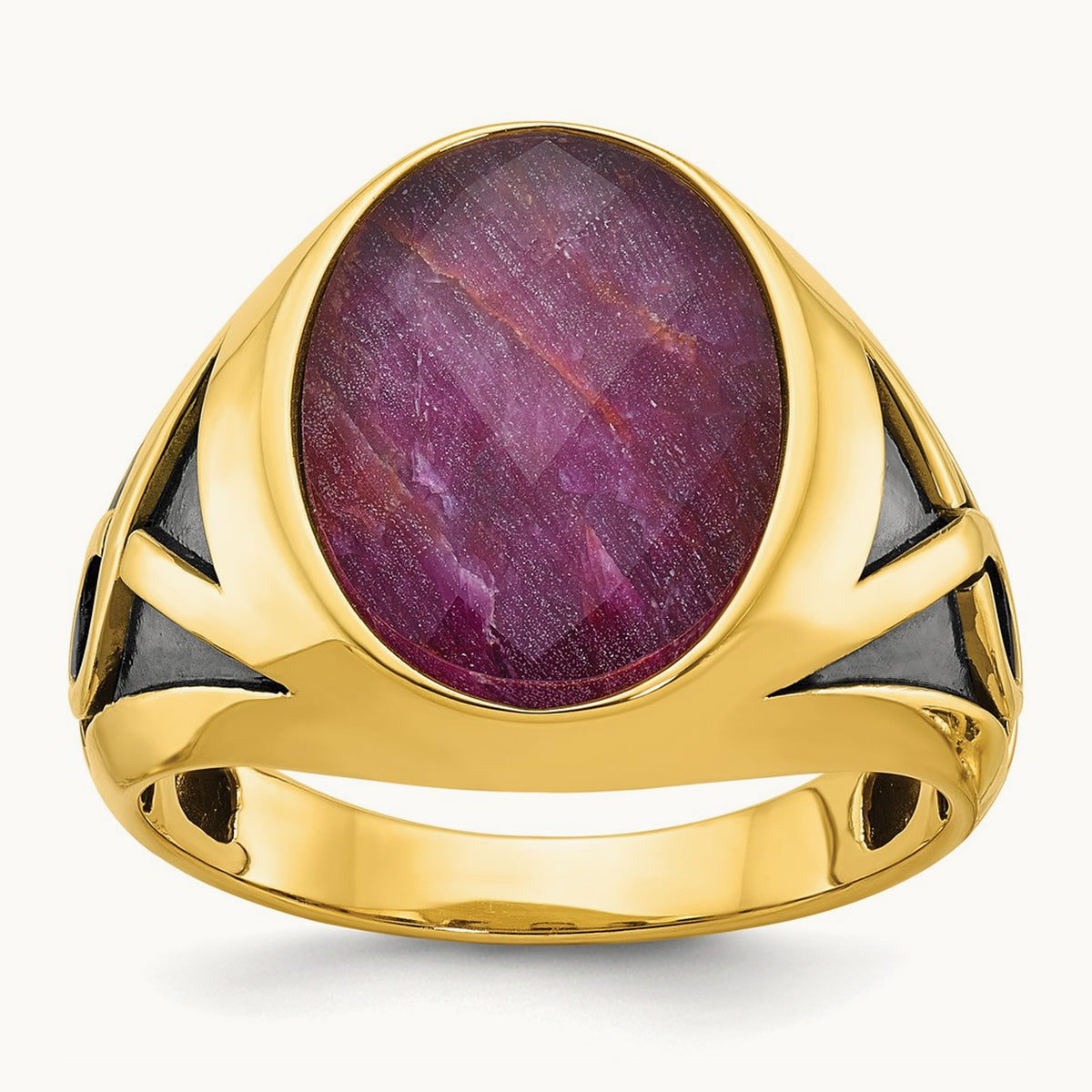 IBGoodman Men's w/Black Rhodium Ruby Doublet Stone Complete Ring, 14K