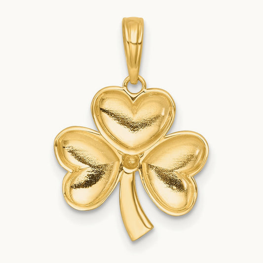 Polished 3 Leaf Clover Charm, 14K with White Rhodium