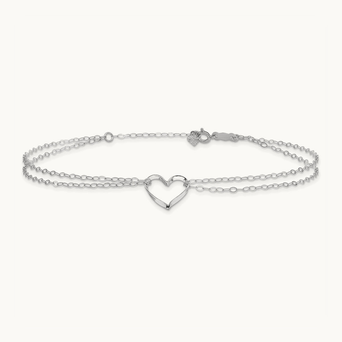 Double Strand Heart 10in Plus 1in extension Anklet — 14K White Gold
