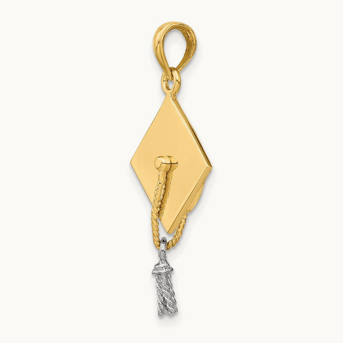 3-D Graduation Cap with Moveable Tassle Charm — 14K Two-Tone Gold