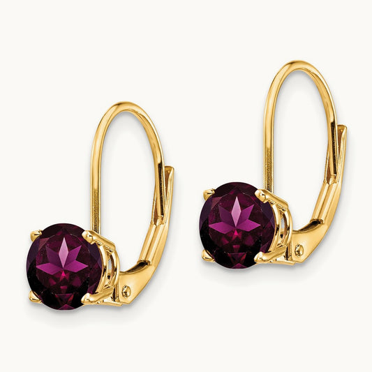 Rhodolite Garnet Leverback Earrings, 6mm, 14K