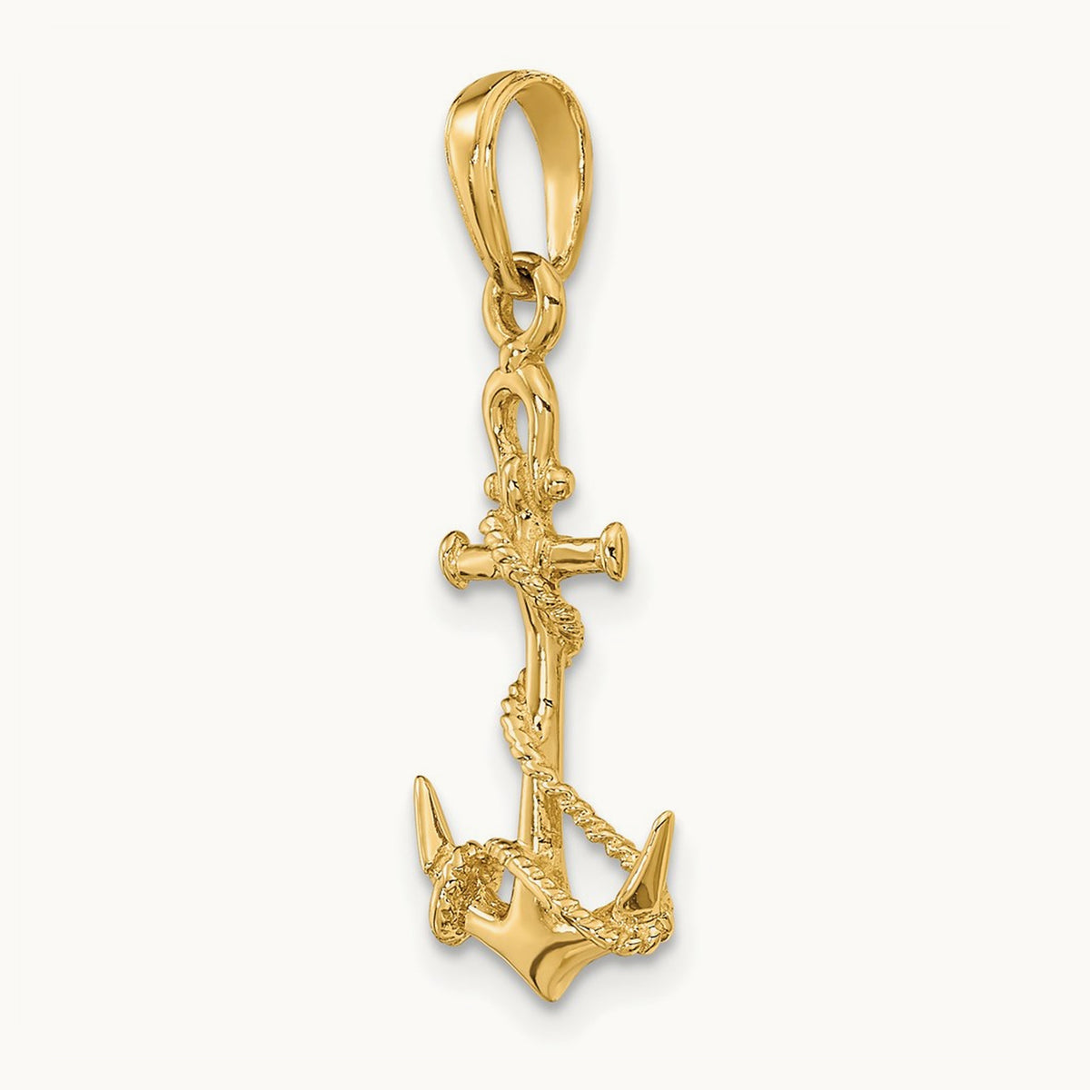3-D Anchor w/Shackle and Entwined Rope Pendant, 14K