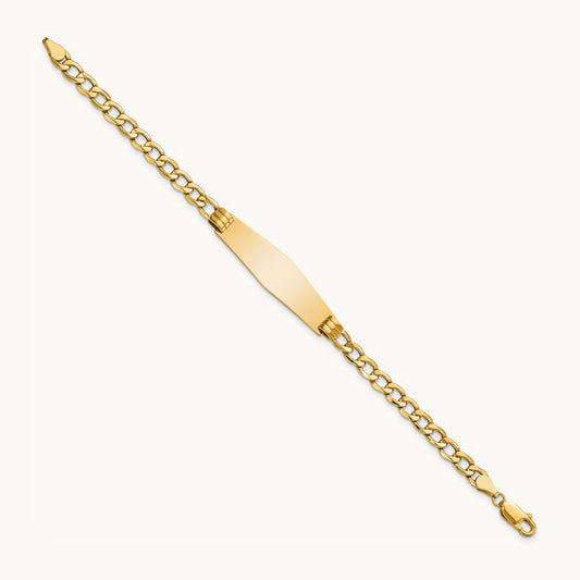 Polished Semi-Solid Soft Diamond Shape Cuban ID Bracelet, 14K