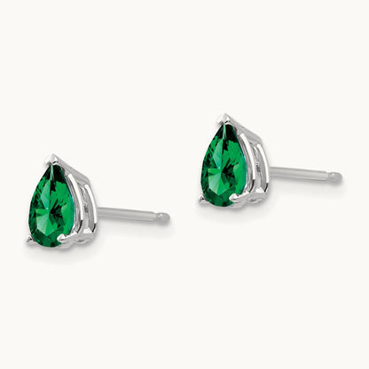 Mount St. Helens Pear Stud Earrings, 14K White Gold