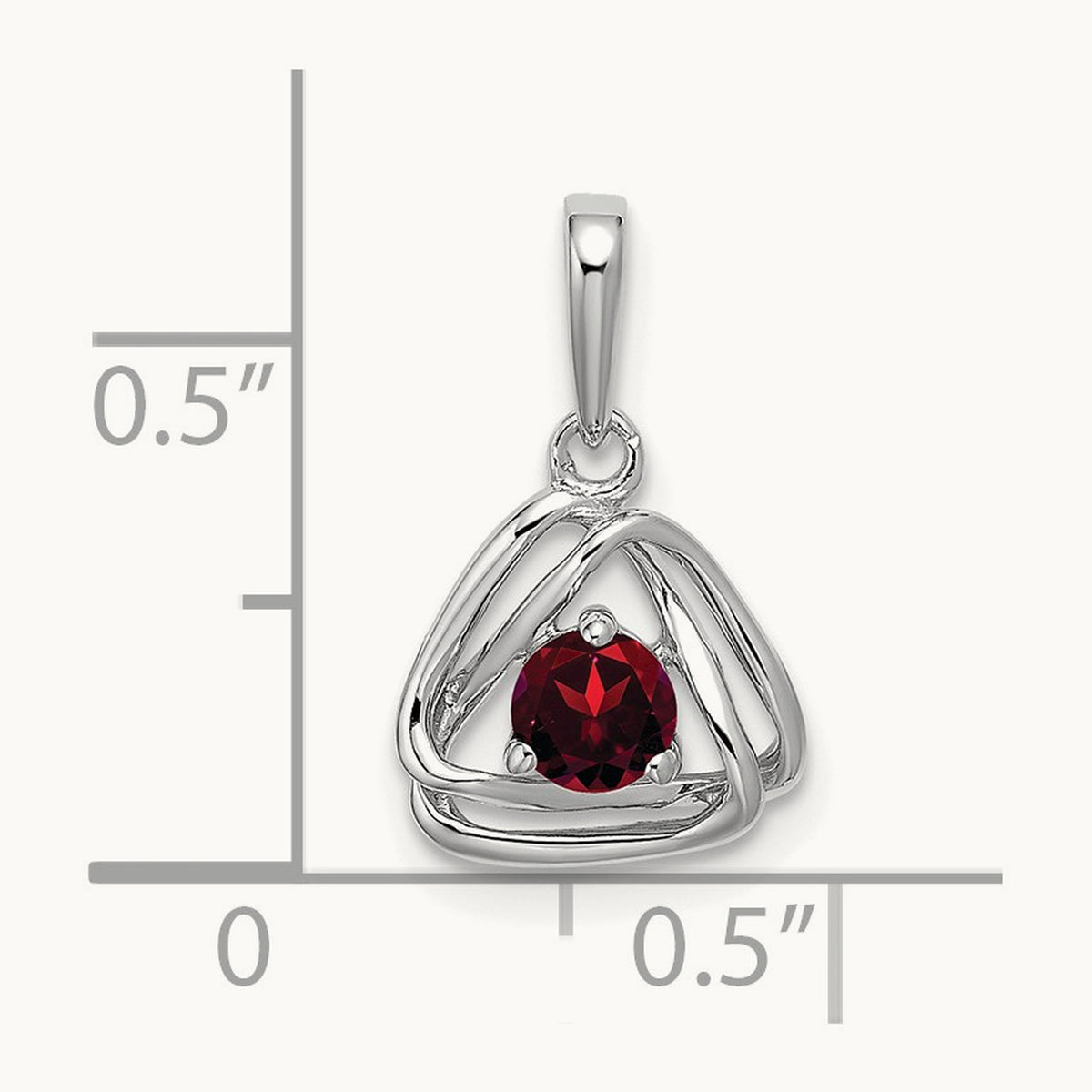 Garnet Triangle Pendant — 14K White Gold