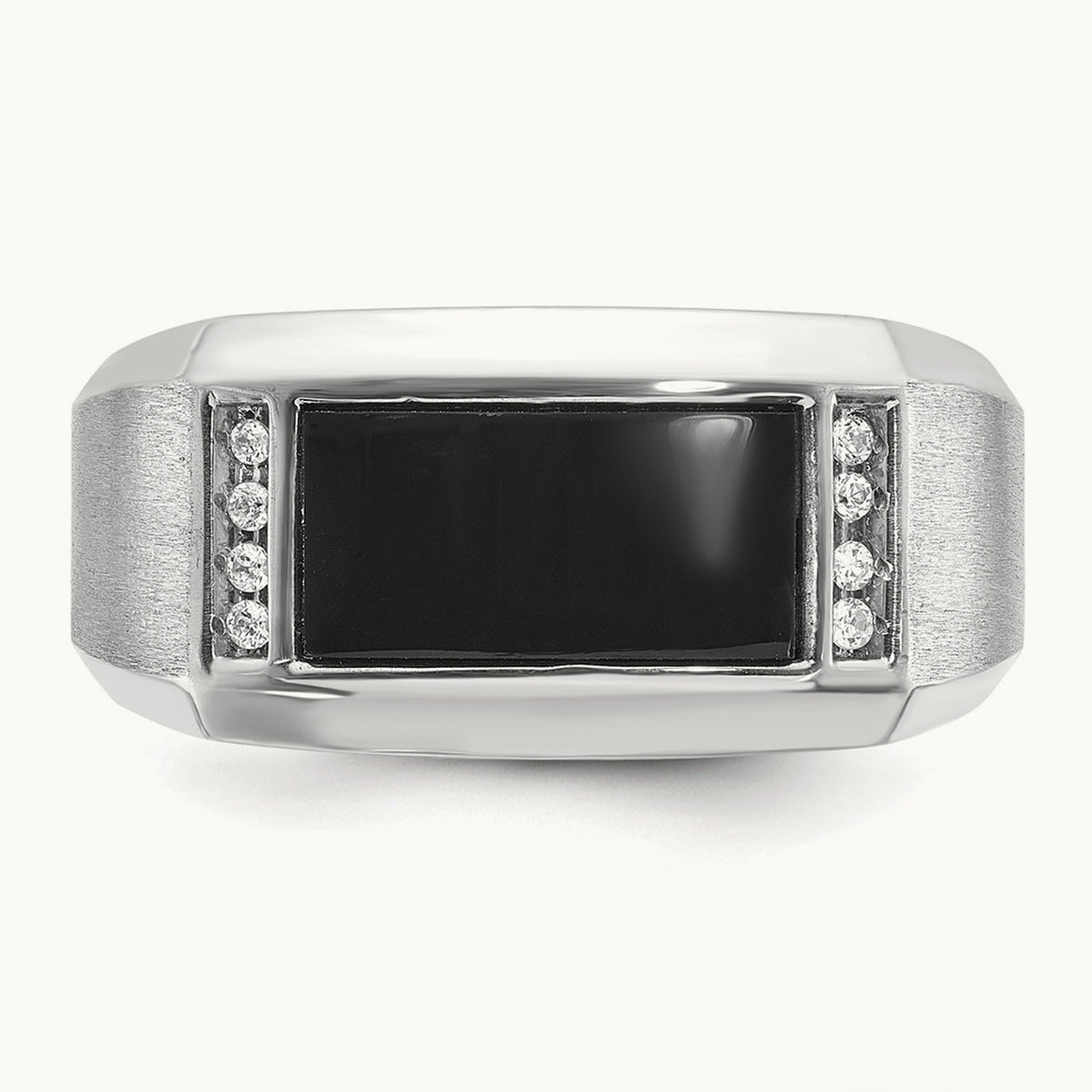 IBGoodman Men's Satin Onyx/Diamond Complete Ring, 14K White Gold