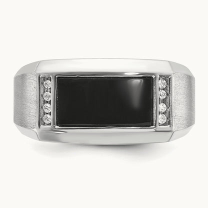 IBGoodman Men's Satin Onyx/Diamond Complete Ring, 14K White Gold