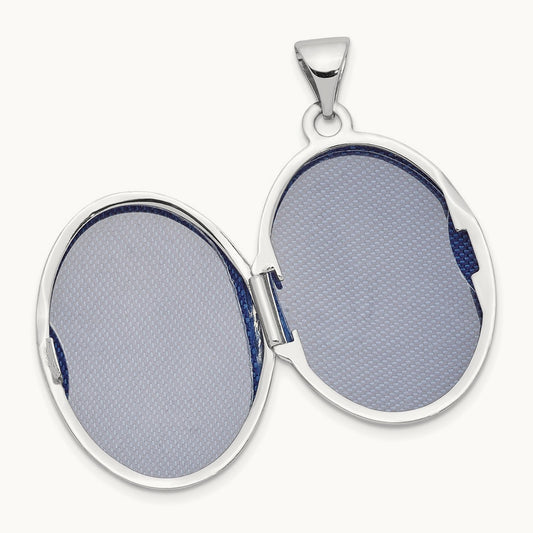 Oval Leaf Floral Scroll Border H/Eng Locket, 21mm, 14K White Gold