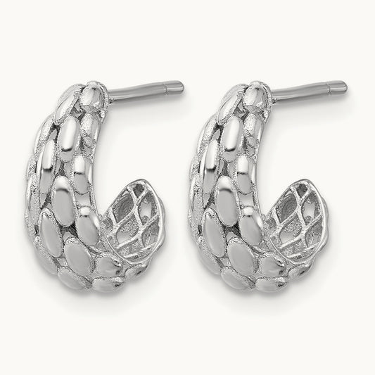 Satin J-Hoop Earrings, 14K White Gold — Leslie's
