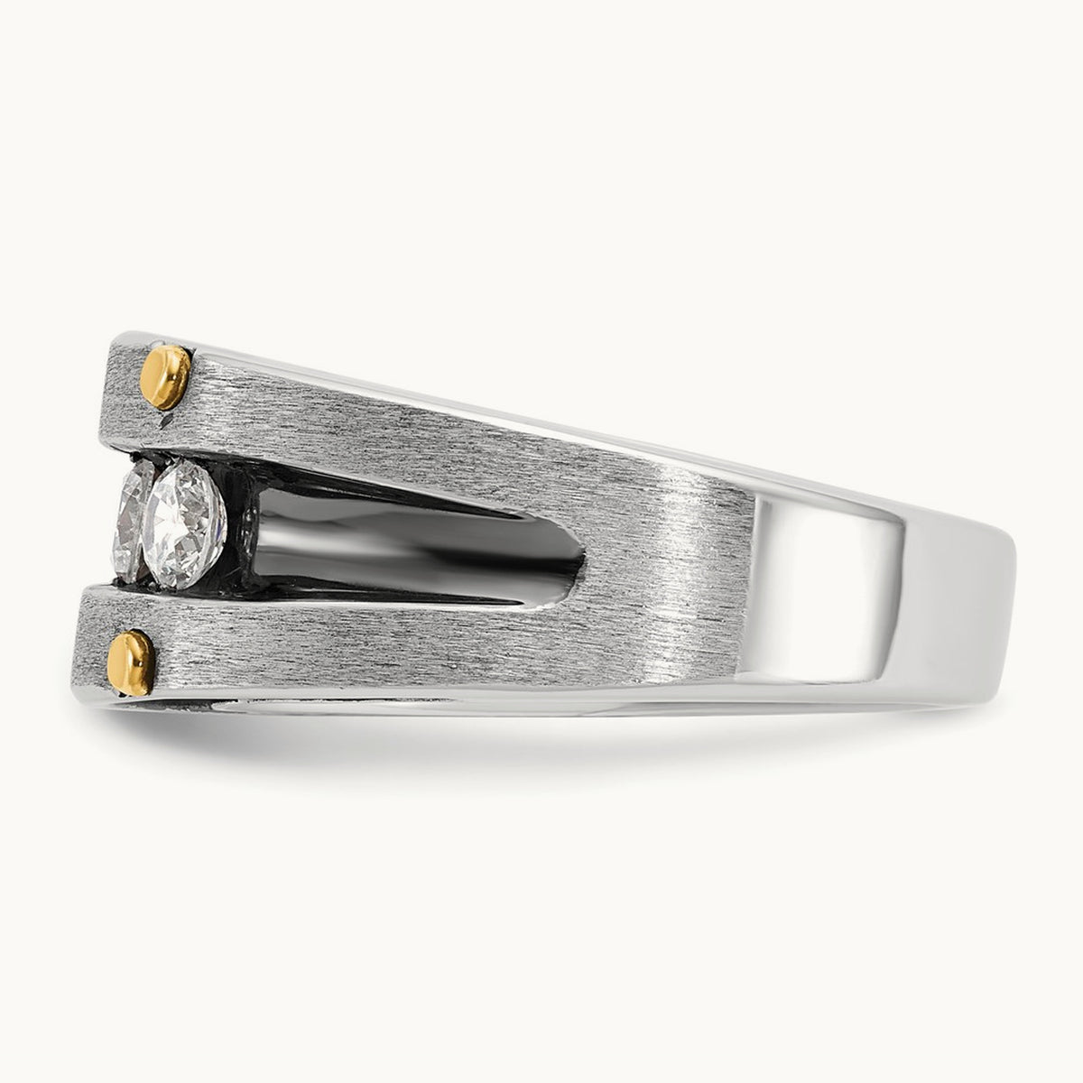 14ktt w/ Blk RH IBGoodman Men's Satin/Grooved 5-Stone Diamond Ring