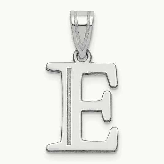 Polished Etched Letter E Initial Pendant, 14K White Gold