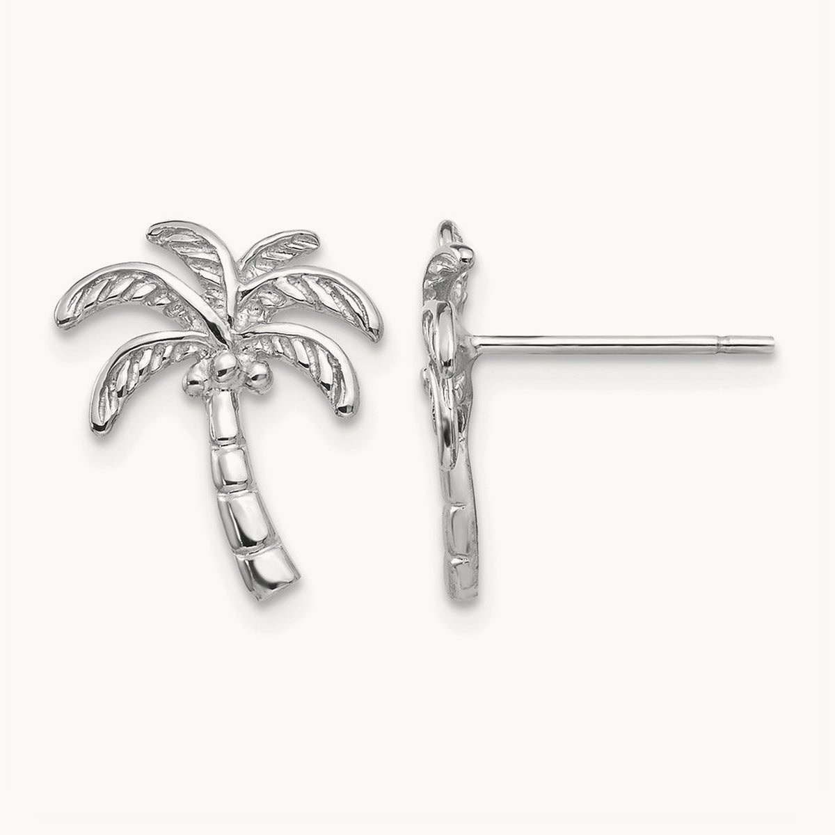 Palm Tree Post Earrings — 14K White Gold