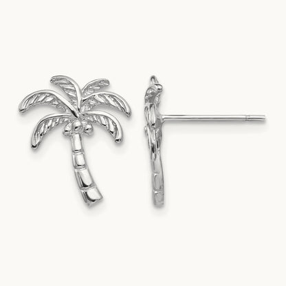 Palm Tree Post Earrings — 14K White Gold