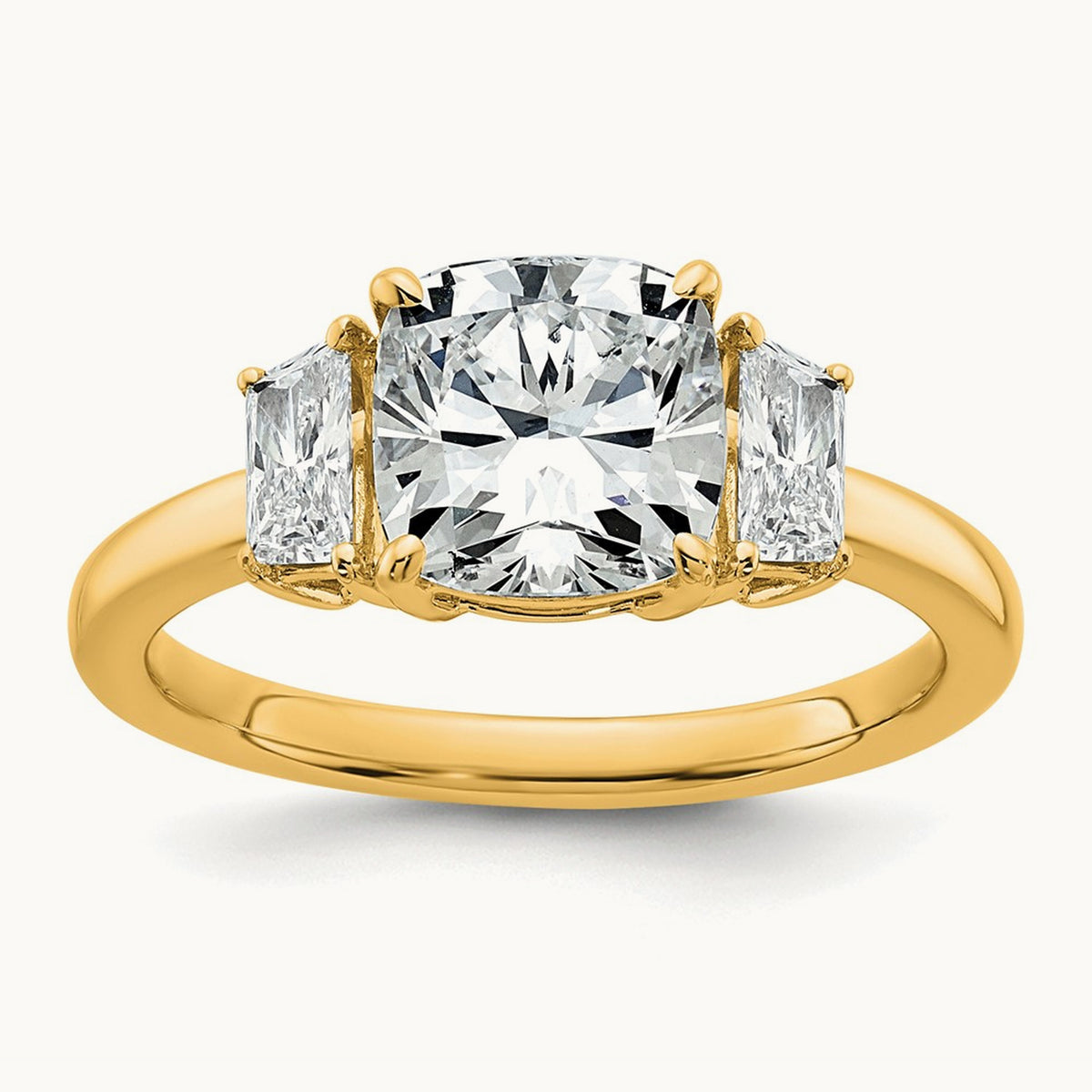 Cushion & 1/2 Moon Engagement Ring — 14K Yellow Gold, 2 1/2 ct, 7