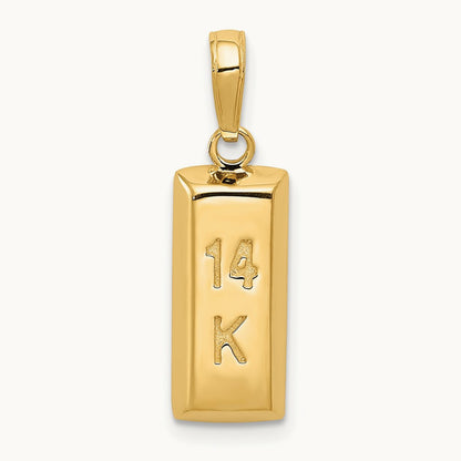 3D Gold Bar Pendant, 14K