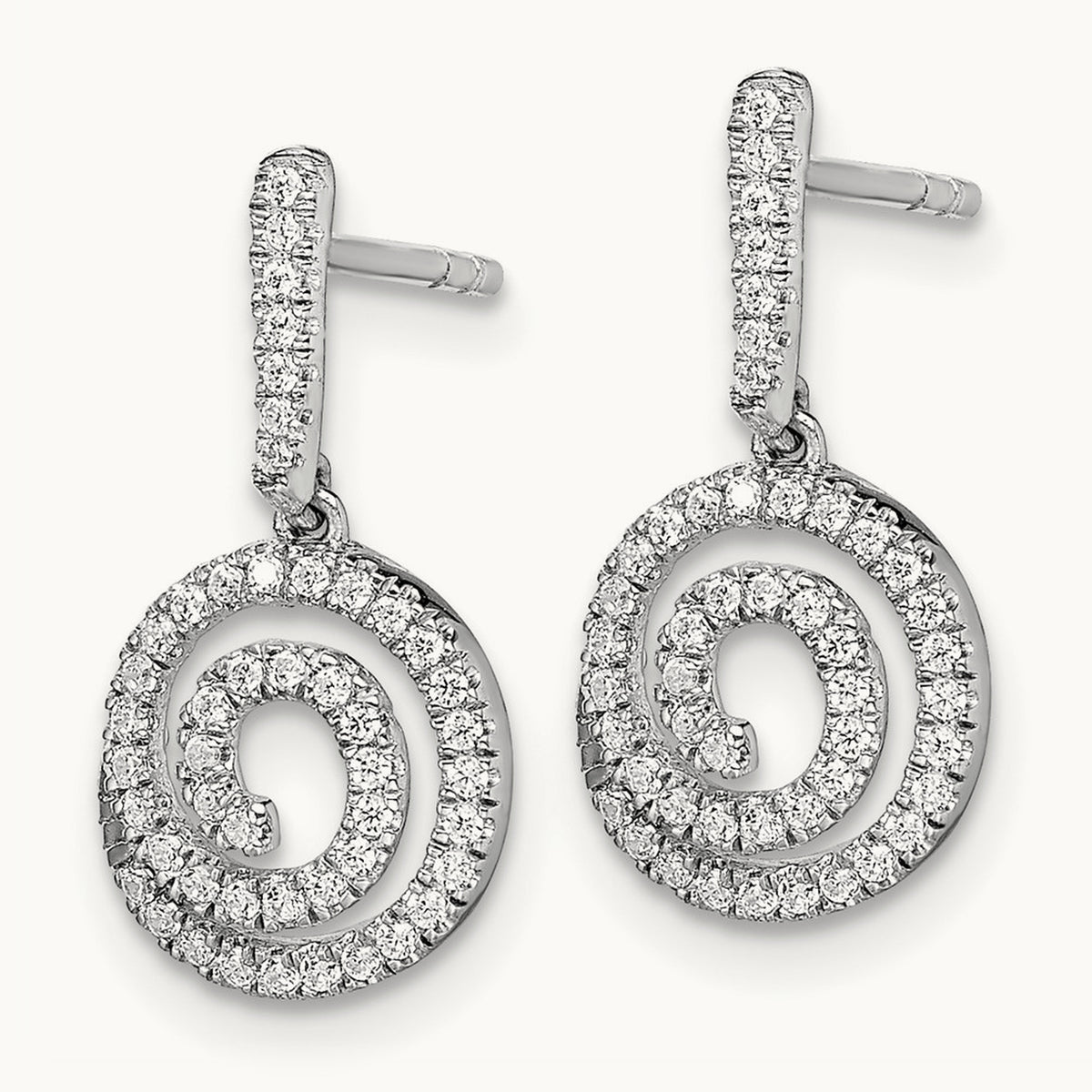 Circle Swirl Diamond Dangle Post Earrings, 14K White Gold