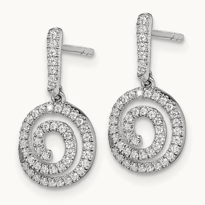 Circle Swirl Diamond Dangle Post Earrings, 14K White Gold
