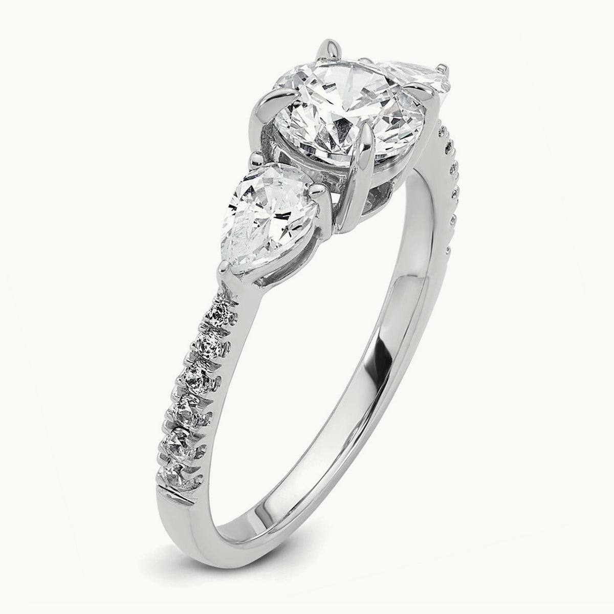 Round Center Semi-Mount 3 Stone Engagement Ring, 0.50-0.75 ct tw Lab-Grown Diamond — 5/8 ct (holds 1 ct center), 14K White Gold