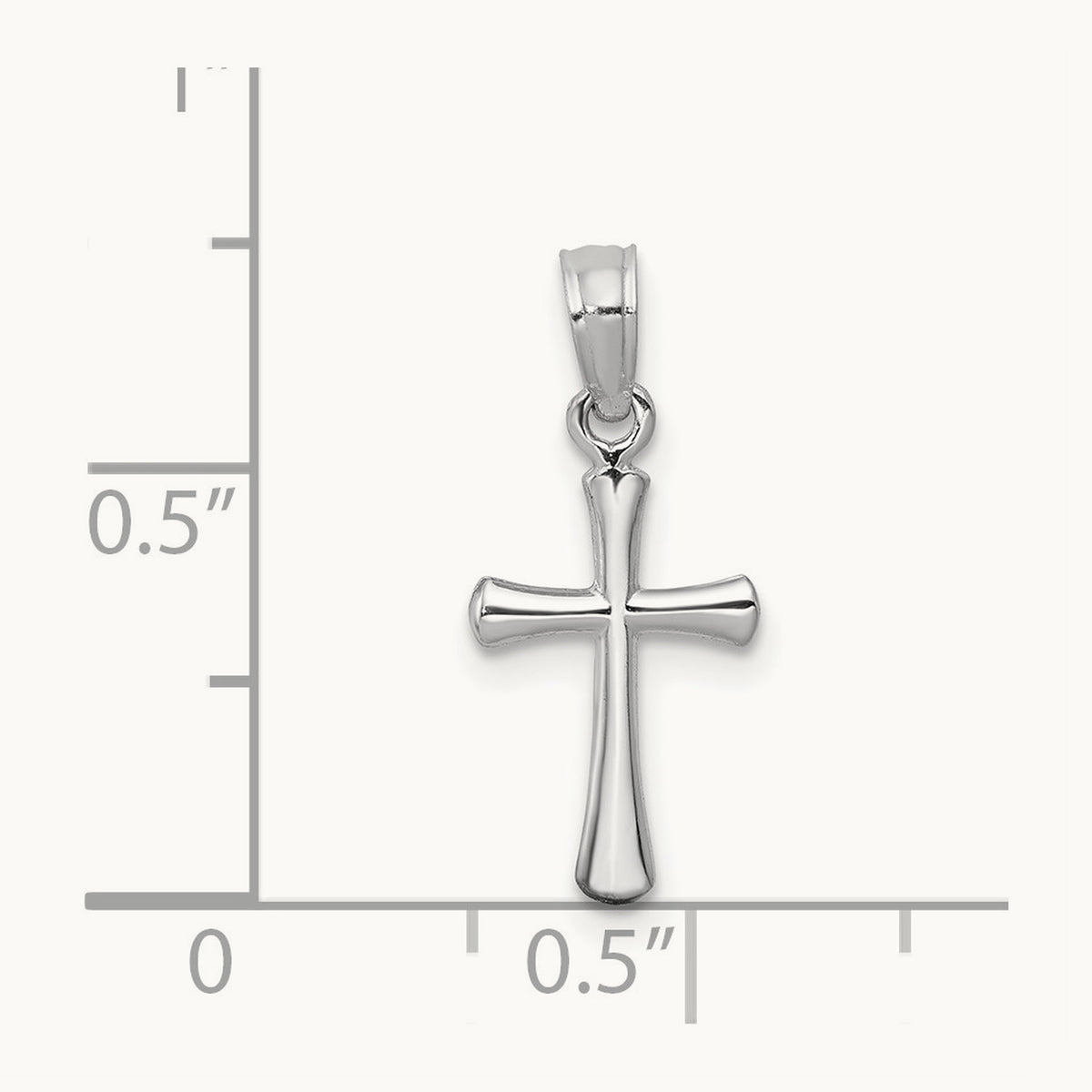 Polished Beveled Cross w/ Round Tips Charm — 14K White Gold, 17.8mm