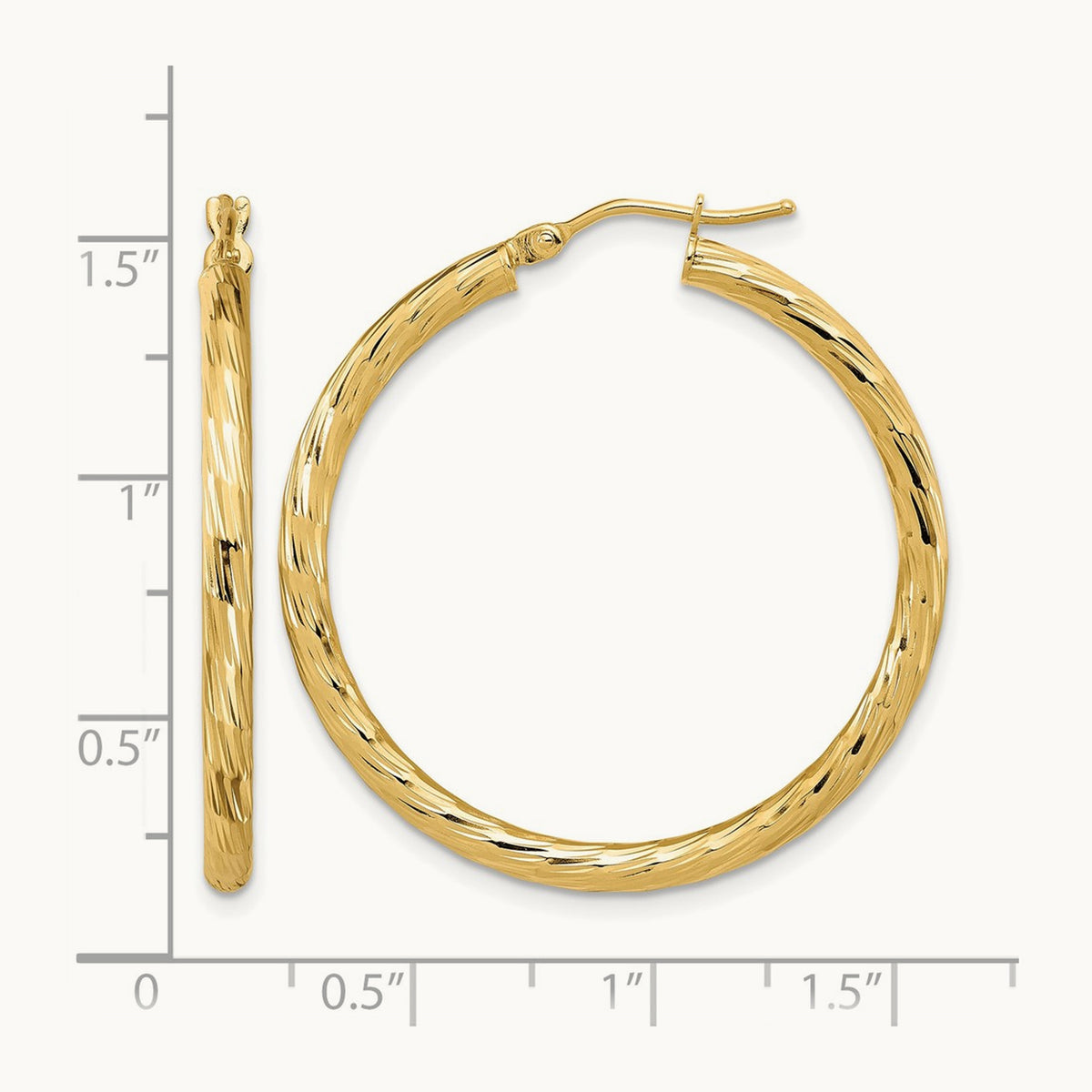 Polished Diamond-cut Hoop Earrings — 14K Yellow Gold, 34mm