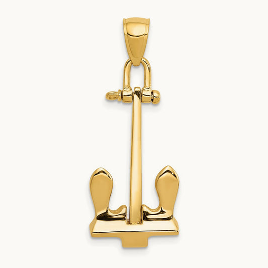 3-D T-Bar Style Anchor Pendant, 14K