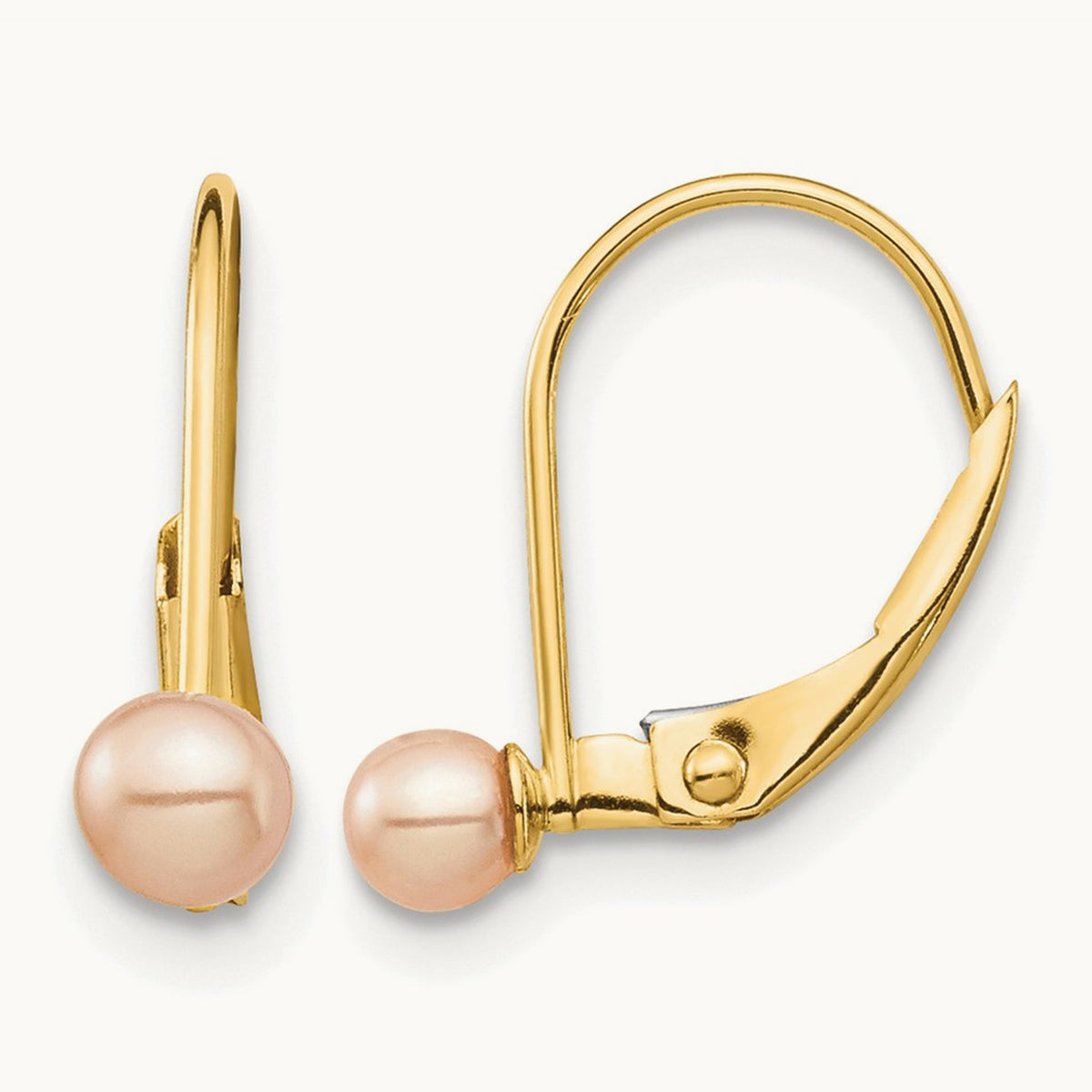 Madi K 3- White Round FW Cultured Pearl Leverback Earrings, 14K