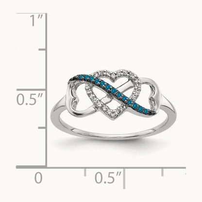 Blue and White Diamond Infinity and Heart Ring, 14K White Gold