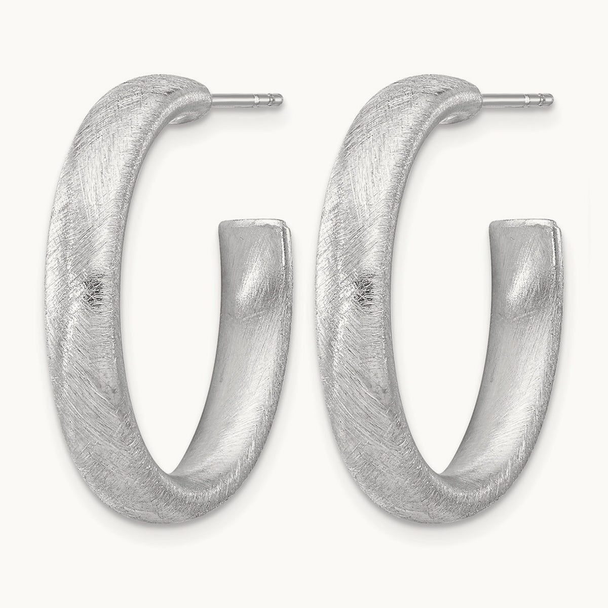 Rhodium-plated Brushed J-Hoop Post Earrings, Sterling Silver — Leslie's