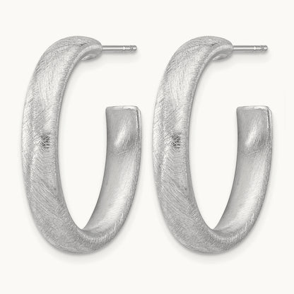 Rhodium-plated Brushed J-Hoop Post Earrings, Sterling Silver — Leslie's