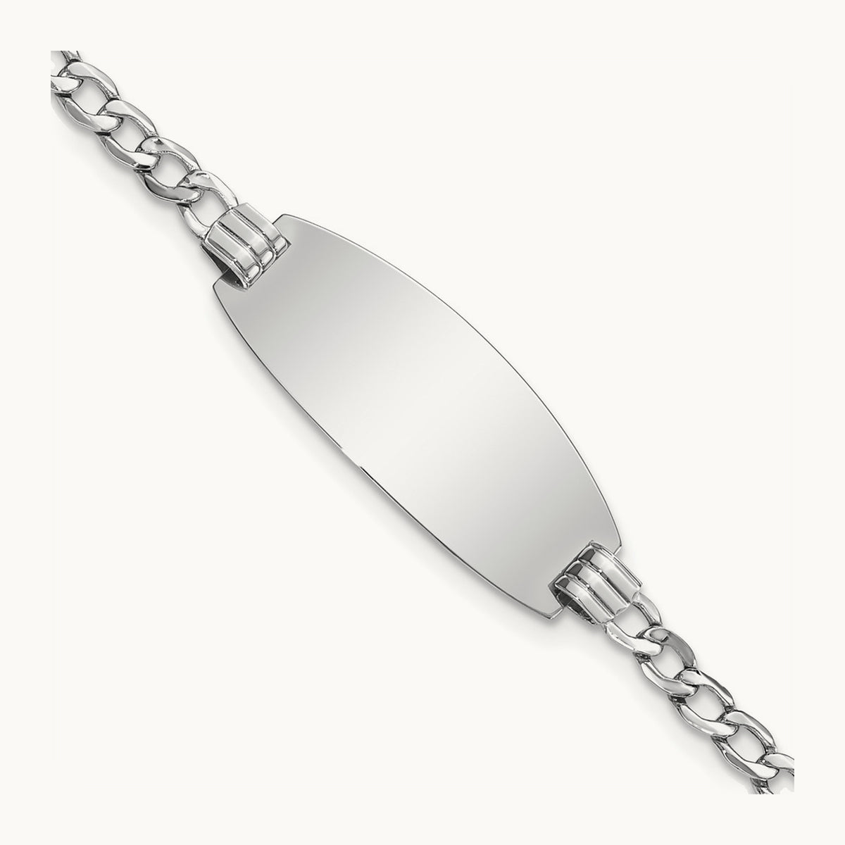 Semi-Solid Oval Curb ID Bracelet — 14K White Gold