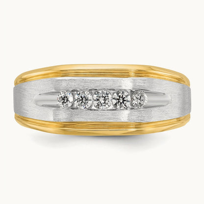 w/ White RH IBGoodman Men's Polish/Satin/Grooved Diamond Ring, 14K