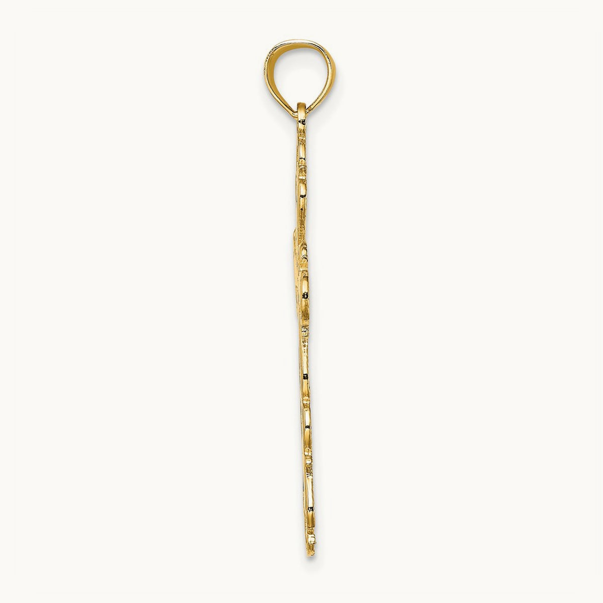 Polished Lace Trim Cross Charm, 14K