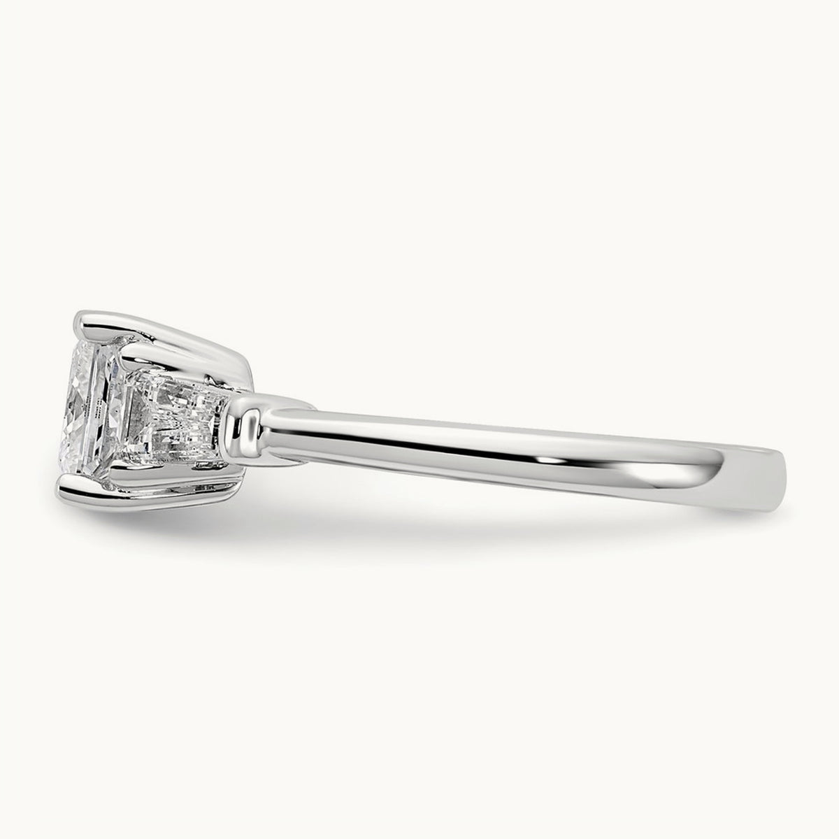 Princess & Baguette Engagement Ring — 14K White Gold, 1 1/2 ct, 7