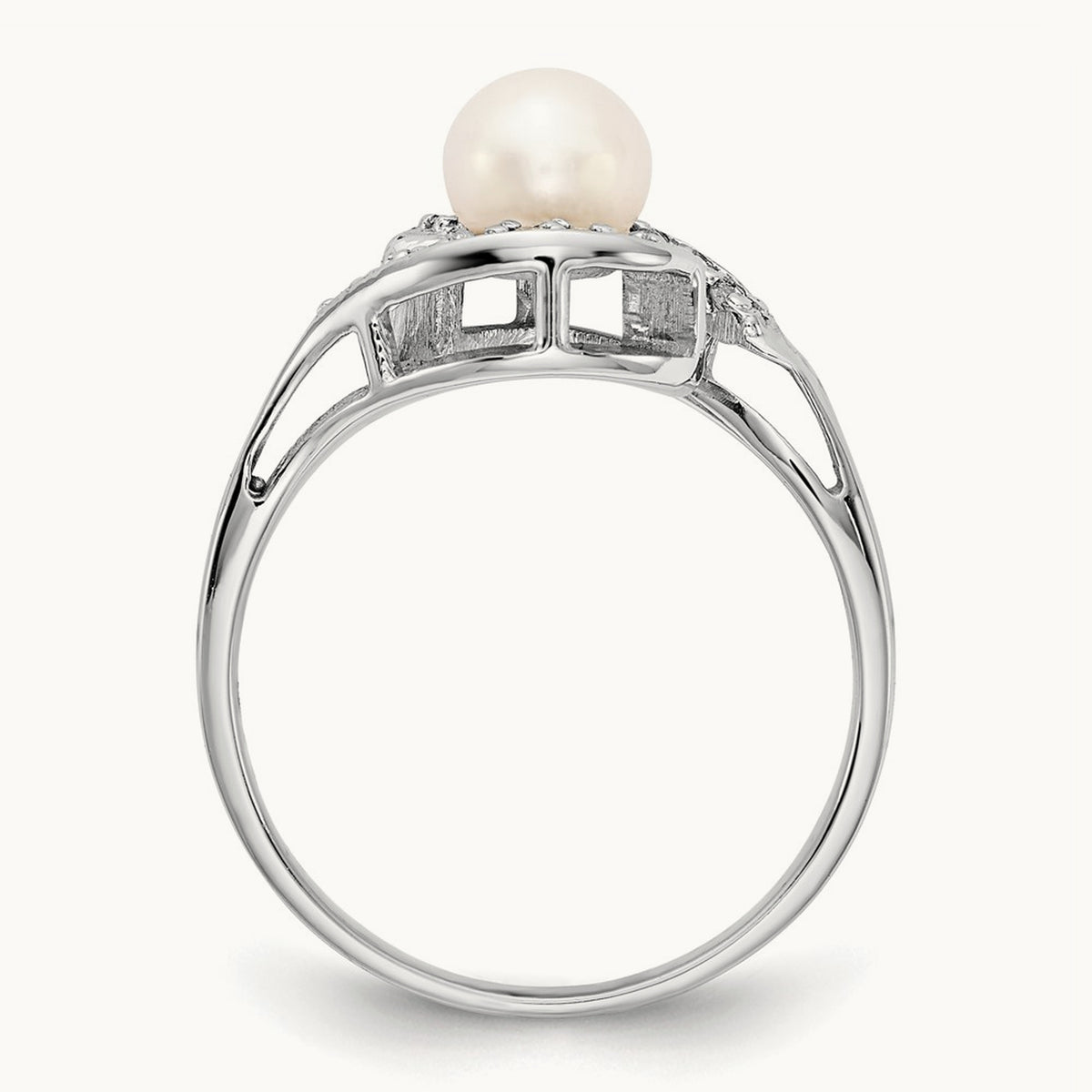 FW Cultured Pearl AA Diamond ring, 5.5mm, 14K White Gold