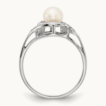 FW Cultured Pearl AA Diamond ring, 5.5mm, 14K White Gold