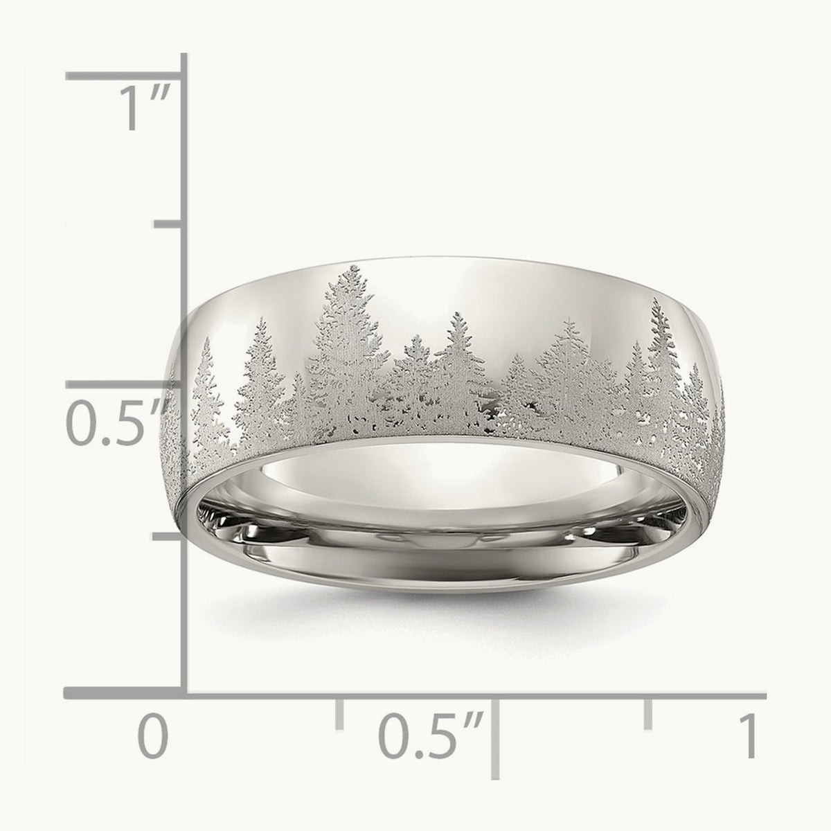 Polished with Lasered Tree Design Band, 8mm, Stainless Steel