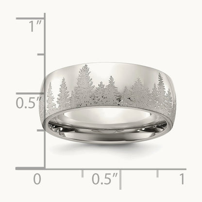 Polished with Lasered Tree Design Band, 8mm, Stainless Steel