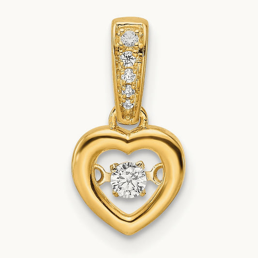 Diamond Polished Heart Dangle with Vibrant Center Pendant, 14K