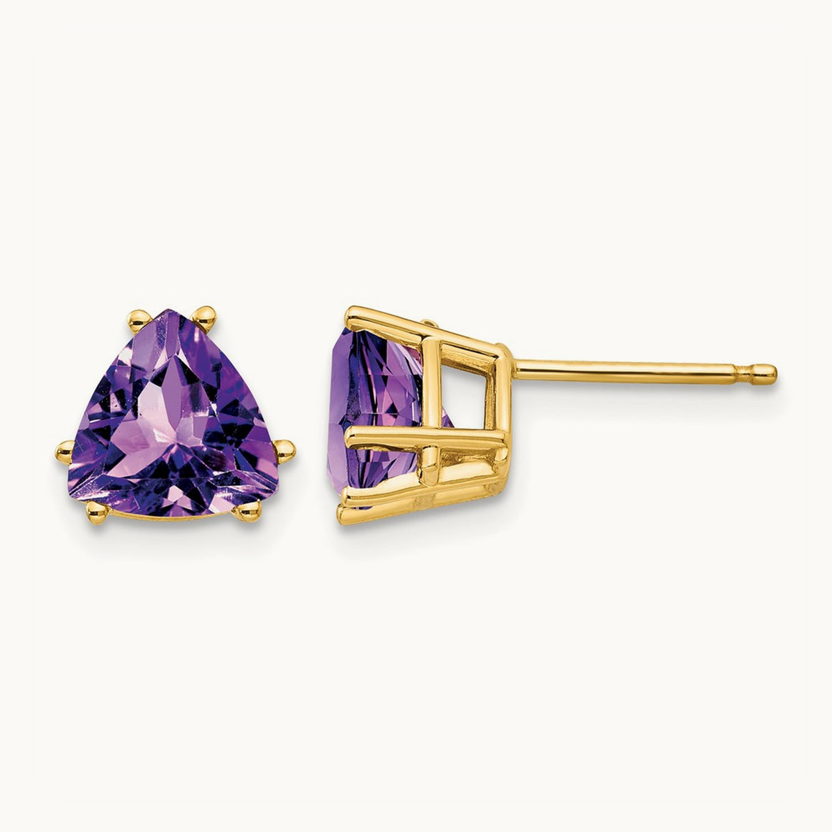 Trillion Amethyst Earrings, 7mm, 14K