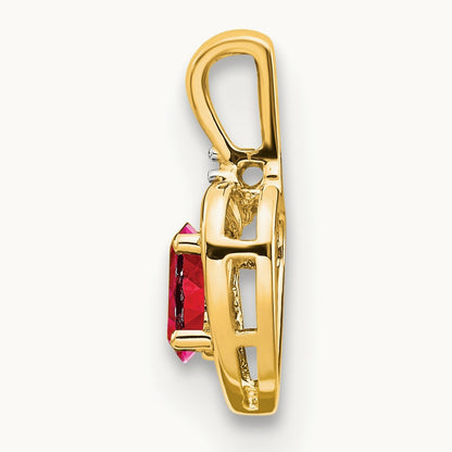 Ruby and Diamond Heart Pendant — 14K Yellow Gold