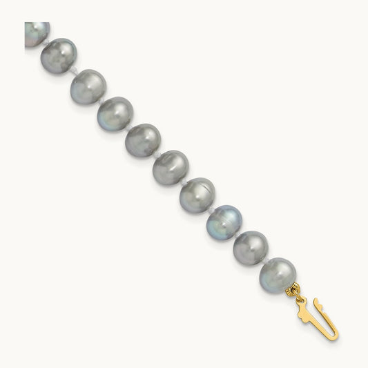 6- Near Round Grey Freshwater Cultured Pearl Bracelet, 7mm, 14K