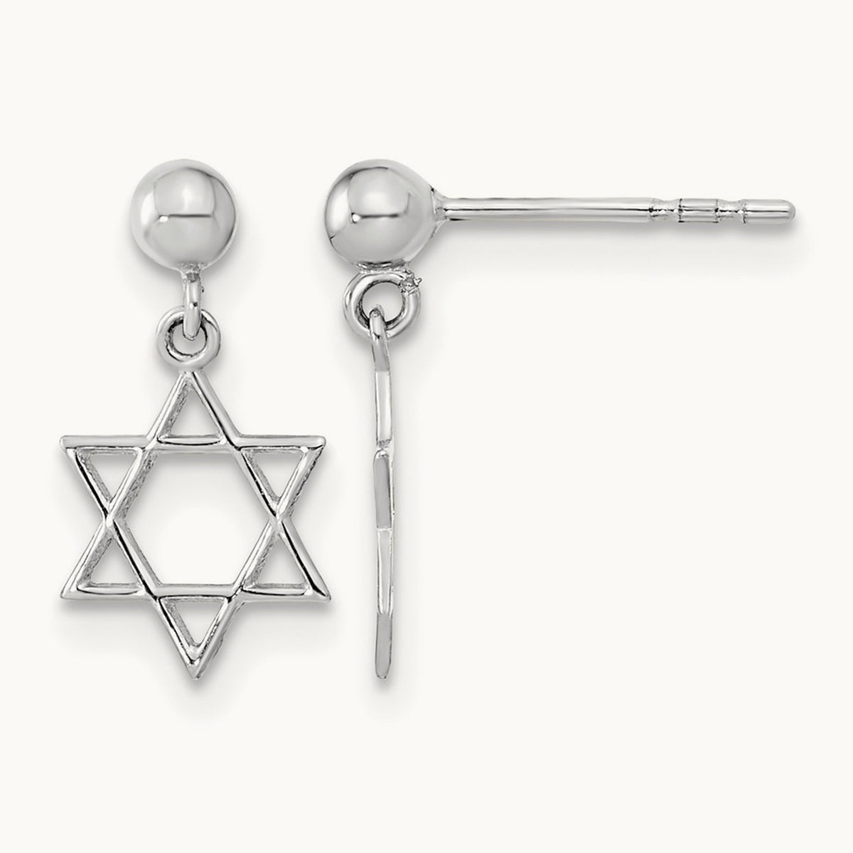 Polished Star of David Post Dangle Earrings — 14K White Gold