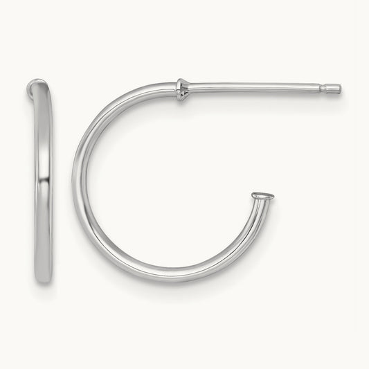 1.2 x Polished Post Hoop Earrings, 14mm, 14K White Gold
