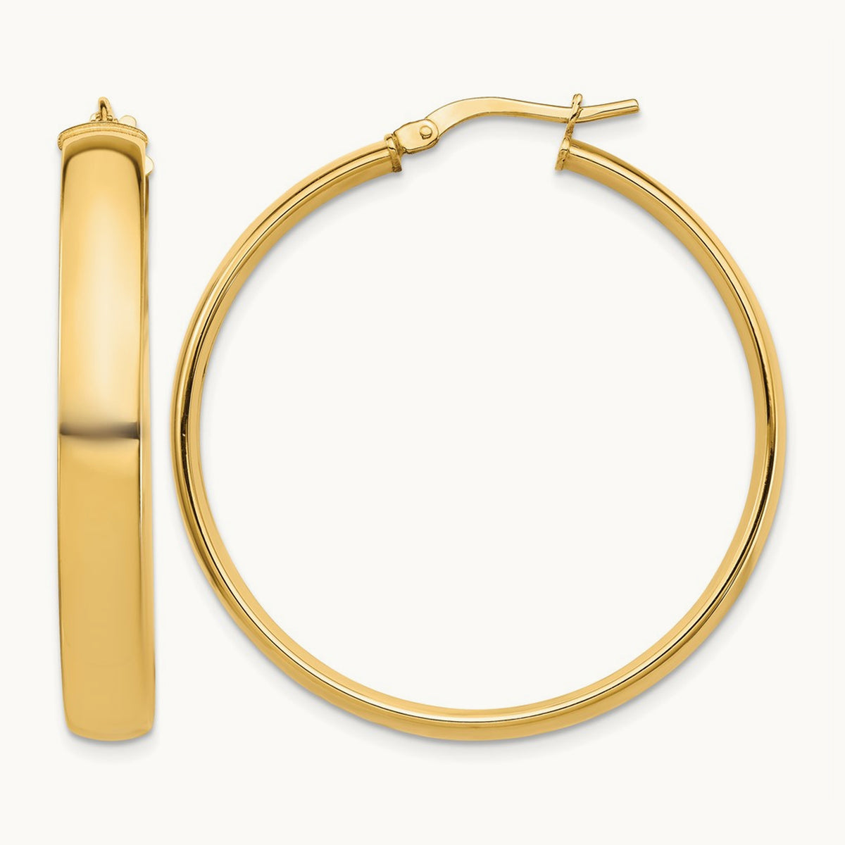 High Polished Hoop Earrings, 5mm, 14K