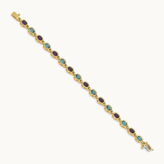 Oval Gemstone Amethyst/Blue Topaz Bracelet, 14K