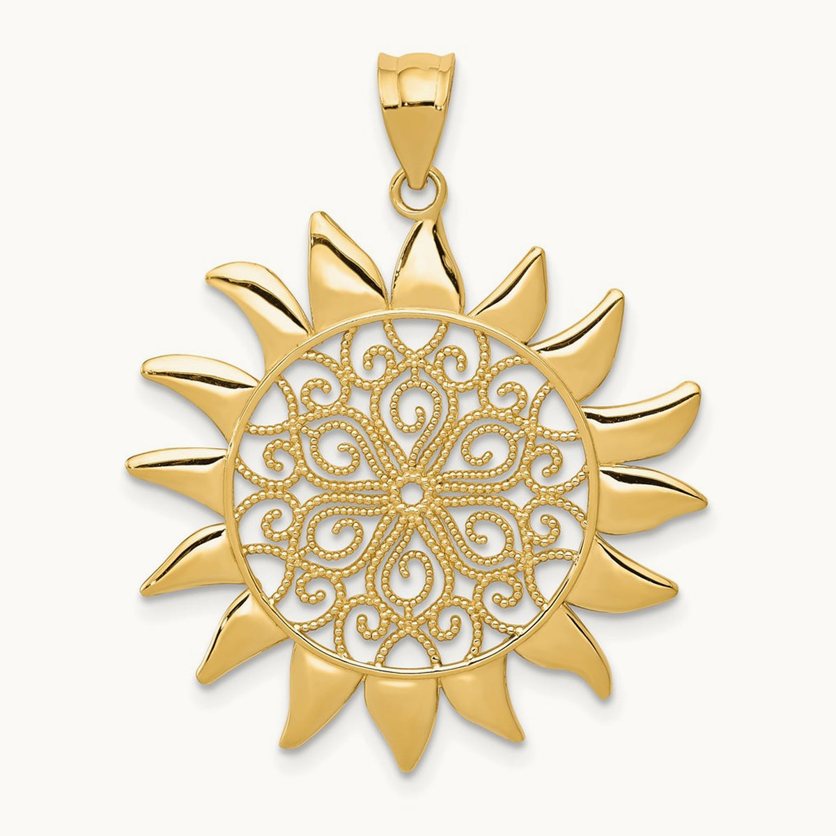 Filigree Sun Pendant — 14K Yellow Gold