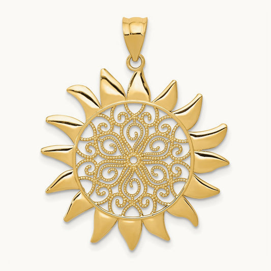 Filigree Sun Pendant — 14K Yellow Gold
