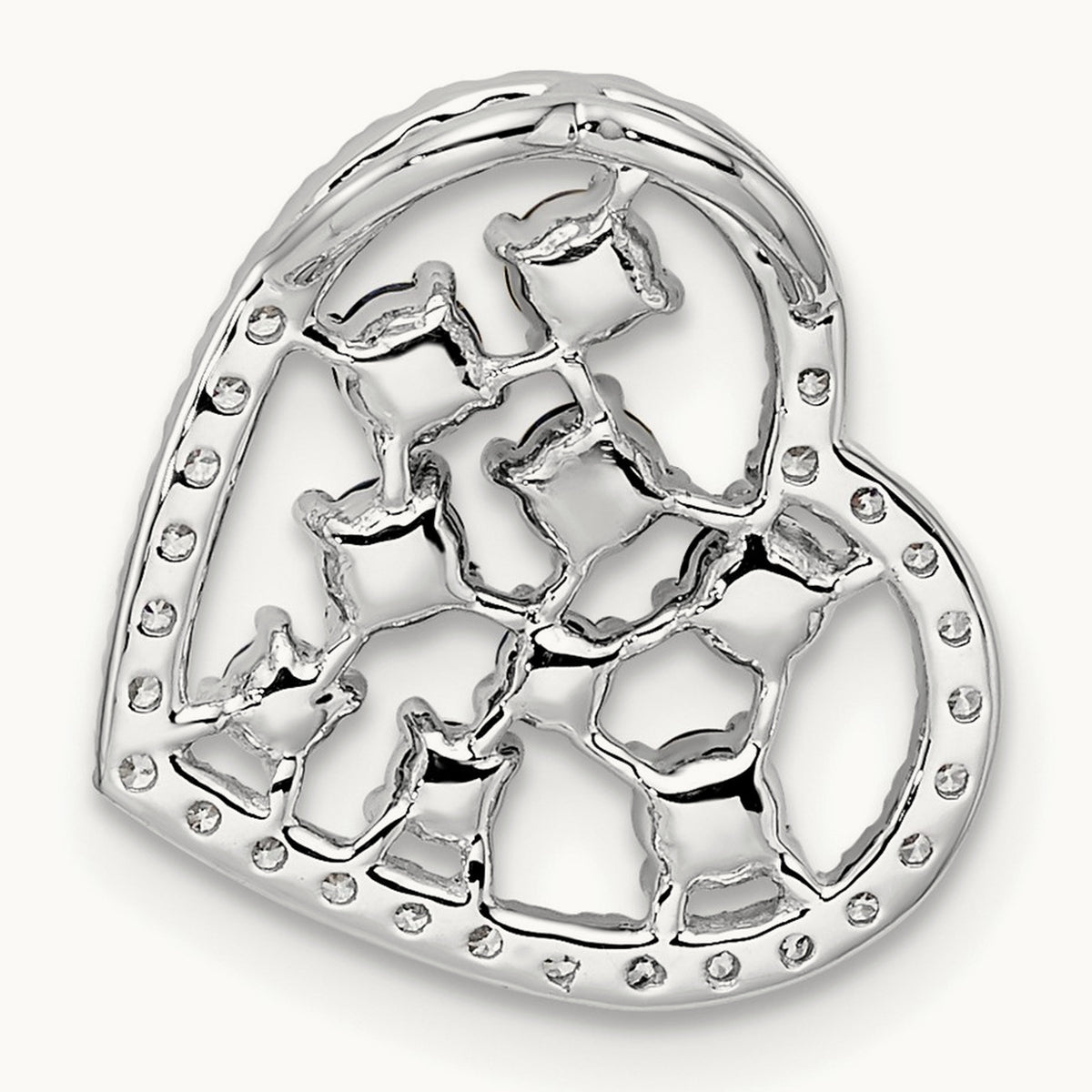Polished Diamond and Pink Tourmaline Heart Chain Slide, 14K White Gold