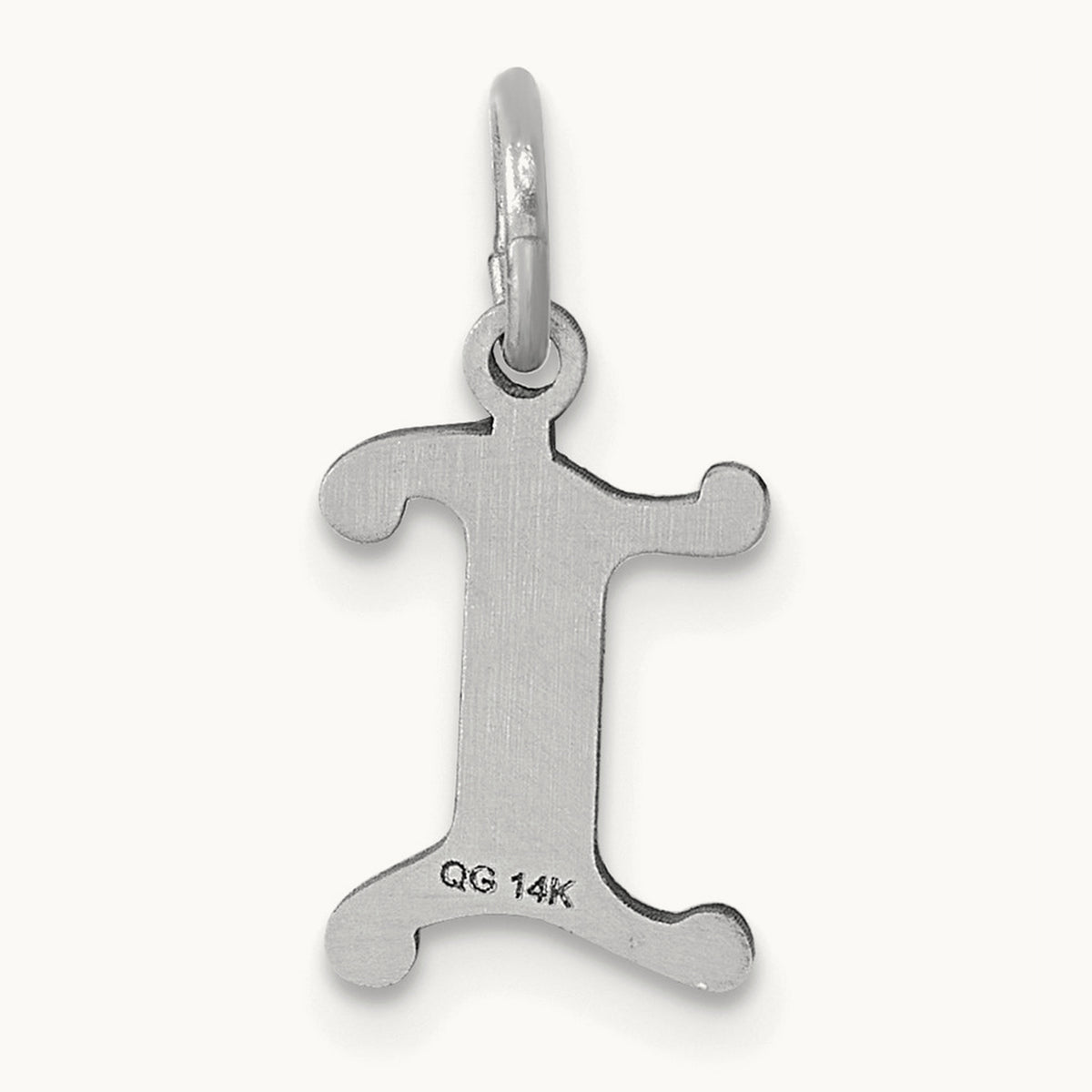 Diamond-cut Initial Charm — 14K White Gold, I