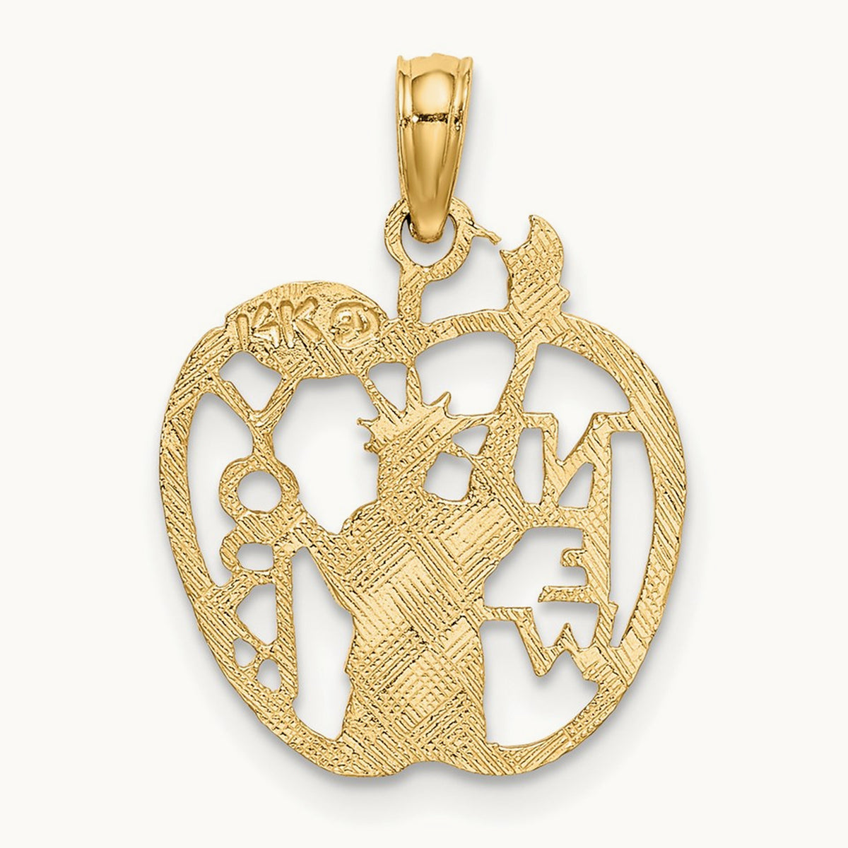 Cut-out NEW YORK w/Statue of Liberty in Apple Charm, 14K